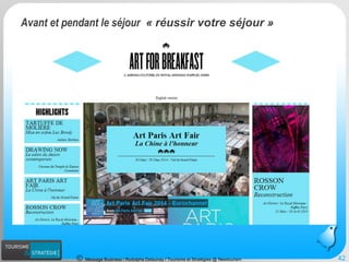 Message Business / Rodolphe Delaunay / Tourisme et Stratégies @ Newtourism 42 
Avant et pendant le séjour «réussir votre séjour»  