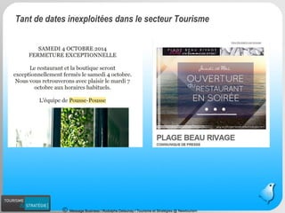 Message Business / Rodolphe Delaunay / Tourisme et Stratégies @ Newtourism 
52 
Tant de dates inexploitées dans le secteur Tourisme  