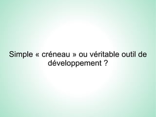 Simple « créneau » ou véritable outil de
développement ?
 