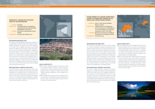 100 | CHALLENGES – CONSULTING APPROACHES – PRACTICAL EXAMPLES – TOOLS 101 
RESULTS AND EFFECTS 
• The study on residential tourism showed that it offers 
few economic benefits compared to other existing or 
potential forms of tourism and that further uncontrolled 
growth will have a number of negative environmental 
impacts (landscape modification, water shortage, loss of 
biodiversity). 
• A multi-stakeholder approach was used to develop a mis-sion 
statement for sustainable tourism development in 
the Rivas region which gives priority to other forms of 
tourism over residential tourism. 
RESULTS AND EFFECTS 
• On the political level, the DCC suggested that the national 
tourism strategies of the six countries be coordinated for 
the first time and got actively involved in the EU-Danube-strategy 
development process. The DCC was recognized 
as a mediator between public and private tourism insti-tutions 
and now coordinates activities of members from 
seven countries in the Danube region. 
• The DCC has quickly built a highly effective and dynamic 
structure which has proven very beneficial, especially for 
small and medium enterprises. Some of its members have 
already developed their own marketing and pilot projects 
and made investments to broaden the range of tourism 
products available in the region. One of the intermediate-term 
goals of the project is to develop a common brand for 
the entire Danube region. 
RESIDENTIAL TOURISM ON THE PACIFIC 
COAST OF THE RIVAS REGION 
COUNTRY: Nicaragua 
PROJECT TITLE: “Sustainable Resource Management 
and Entrepreneurial Capacity Building 
(MASRENACE)” (2006–2012) 
PARTNER: Association of Municipalities of Rivas 
(AMUR) 
INFORMATION: www.masrenace.wikispaces.com 
BACKGROUND AND OBJECTIVES 
The objective of the MASRENACE project was to support the 
local population of selected regions in Nicaragua in the sus-tainable 
management of natural resources. One component 
of the project was to strengthen and improve the planning 
expertise of regional and local decision makers and institu-tions 
to aid in the successful development of regional and 
development plans. The rapid development of residential 
tourism on the Pacific coast of the Rivas region quickly 
proved to be a major obstacle to regional planning efforts. 
This required direct intervention by the planning authori-ties 
because an ever-increasing number of family homes and 
apartment buildings for tourism and other purposes had 
been built in ecologically sensitive coastal areas in previous 
years, in most cases without involving the regional building 
control and planning authorities. 
METHODOLOGICAL APPROACH AND TOOLS 
In the first stage, the project commissioned a study of the 
potential economic, ecological and social effects of the rapid 
development of residential tourism, which also drew on 
experience from other destinations (e. g. Spain). The second 
step was to discuss the results of the study with the regional 
actors and to develop alternative development scenarios 
for tourism in the region to support the planning efforts of 
political decision makers in the future. 
ESTABLISHMENT OF A DANUBE COMPETENCE 
CENTRE TO STRENGTHEN TOURISM IN THE 
MIDDLE AND LOWER DANUBE REGIONS 
COUNTRIES: Serbia, Croatia, Romania, Bulgaria, 
Moldova, Ukraine 
PROJECT TITLE: “Regional Project to Strengthen Bor-der- 
Crossing Tourism in the Middle and 
Lower Danube Regions by the Danube 
Competence Centre” (since 2009) 
PARTNERS: Ministries of Economy and of Regional 
Development of the Republic of Serbia 
INFORMATION: www.danubecc.org 
BACKGROUND AND OBJECTIVES 
The countries of the Middle and Lower Danube regions 
are currently undergoing a profound transformation into 
market economies. But even now, after the end of the con-flicts 
in the region, international cooperation efforts do not 
meet the needs of these countries. This has serious impacts 
on many economic sectors, especially on industries with 
significant growth potential such as tourism. To address this 
problem, the countries of the Middle and Lower Danube 
regions developed a new Danube strategy, which promotes 
the region’s tourism potential with a strong focus on the 
EU. The main objective of this strategy is to further develop 
the framework needed to promote regional cross-border 
tourism in the Middle and Lower Danube regions. 
METHODOLOGICAL APPROACH AND TOOLS 
The central – highly innovative – element of the project 
approach is to establish and develop a Danube Competence 
Centre (DCC) which is to serve as a regional institution for 
the promotion of tourism development. One of the main 
functions of the DCC is to support the promotion of small 
and medium enterprises in a way that generates wider eco-nomic 
benefits and to strengthen the transnational coopera-tion 
of public and private tourism institutions in the Middle 
and Lower Danube regions. 
AREA OF ACTIVITY: GOOD GOVERNANCE & POLITICAL FRAMEWORKS | 
 