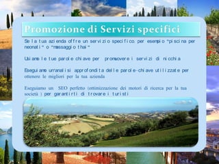 Forums, Blogs, Gruppi e NetworksPromozione incrociata nei forum, Blog di gruppi e di reti suAbruzzo e ItaliaAderiamo a profili su blogs e forums inglesi e tedeschi per stranieriUtilizziamo regolarmente questi  servizi per  promuovere sia la nostra che la vostra aziendaI nostri messaggi sono sempre ben scritti e educati nel rispetto della nostra comunità (no spam)E 'un ottimo modo per ottenere una buona presentazione di sfondo per la vostra azienda e trovare le persone che amano l'Italia