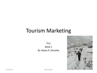 Tourism Marketing
                        TS 6
                       Block 1
                By: Niyam R. Shrestha




3/29/2013             MTM IGNOU
 
