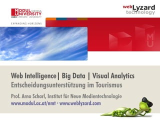 Web Intelligence| Big Data | Visual Analytics
Entscheidungsunterstützung im Tourismus
Prof. Arno Scharl, Institut für Neue Medientechnologie
www.modul.ac.at/nmt · www.weblyzard.com
 
