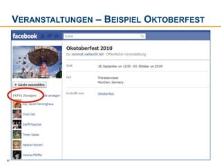 Möglichkeiten für den MICEsektorApplikationen zum Ticketverkauf – Bsp. Film Toy Story 3Möglichkeit ein Kino-Ticket über die App zu kaufenKauf wird im Facebook-Profil des Käufers gepostetVorteile:Verkauf von Tickets direkt auf der Fanpage des Events oder des Unternehmens möglichFreunde des Ticketkäufers werden mittels automatischem Pinnwandeintrag darüber informiert – Werbeeffekt