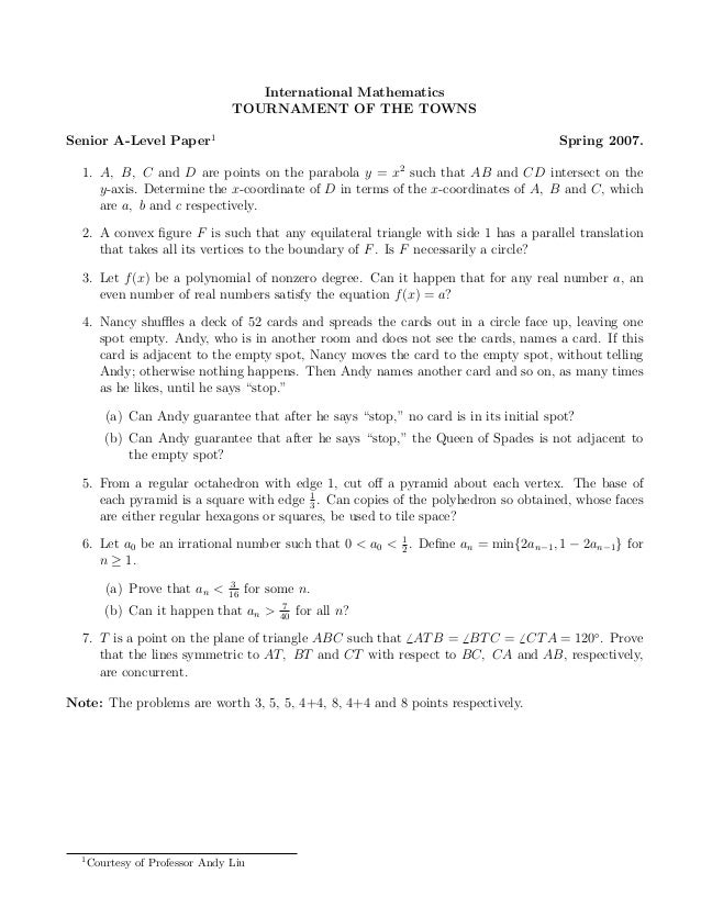 Tournament Of Towns Senior