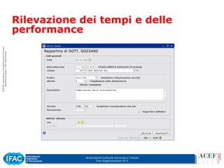 Associazione Culturale Economia e Finanza
Tour Organizzazione 2015
Rilevazione dei tempi e delle
performance
 