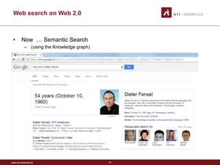 www.sti-innsbruck.at
Web search on Web 2.0
• Now … Semantic Search
– (using the Knowledge graph)
13
 