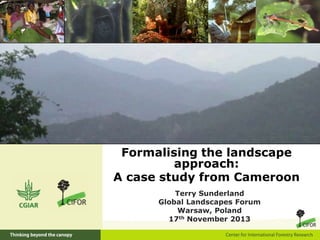 Formalising the landscape
approach:
A case study from Cameroon
Terry Sunderland
Global Landscapes Forum
Warsaw, Poland
17th November 2013

 