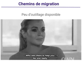 Chemins de migration
Peu d’outillage disponible
 