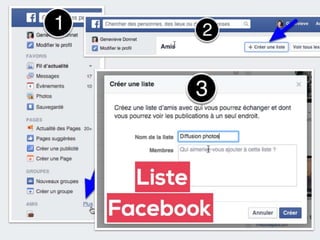 Sur Facebook:
1. Cliquer sur Plus à côté de Amis
2. Cliquer sur créer une liste
3. Nommer cette liste, rajouter des membres, et cliquer sur créer
Liste sur Facebook
 