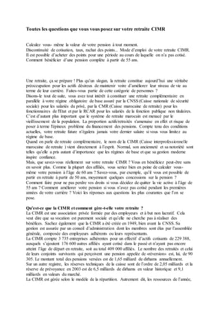 Toutes les questions que vous vous posez sur votre retraite cimr | DOCX