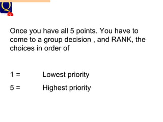 THE SCRAP OVER TERRITORY AT VERSAILLES! Discussion Points (re-cap):    What did each of the Big Three aim for generally?     What do you think they would therefore want with regard to territory? Once you have all 5 points. You have to come to a group decision , and RANK, the choices in order of  1 = Lowest priority  5 =  Highest priority 