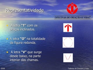 Representatividade A letra  “T”  com os braços inclinados. A letra  “O”  na totalidade da figura redonda. A letra  “V”  que surge desde baixo, na parte interior das chamas. 
