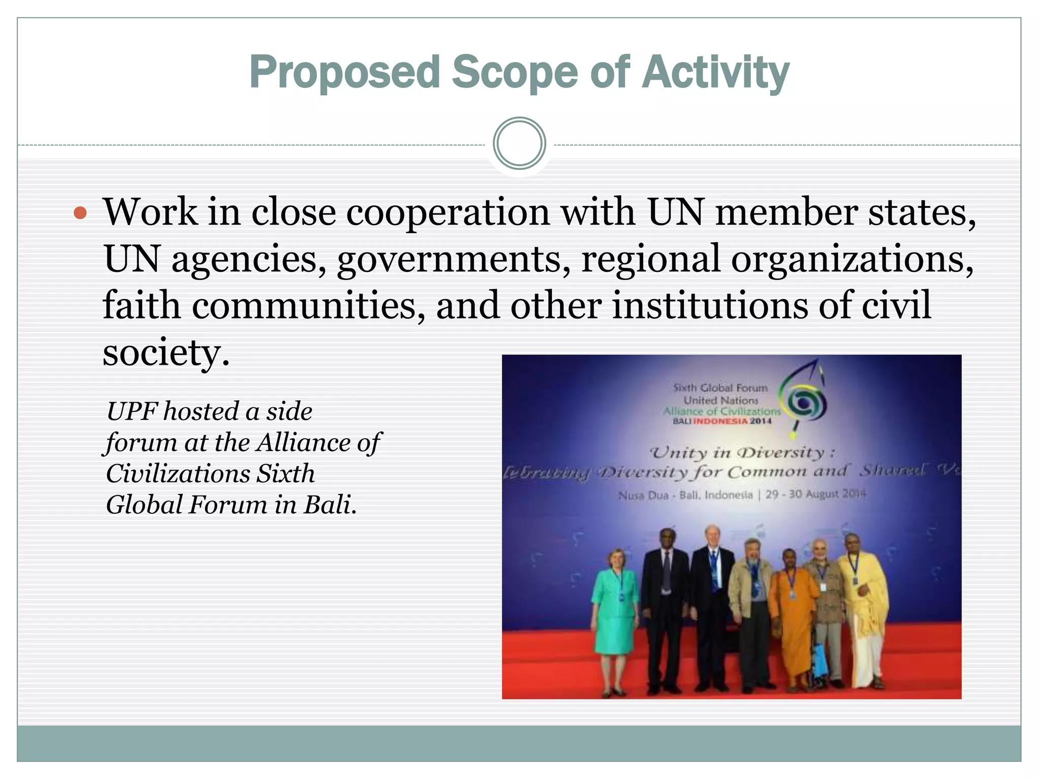 Dialogue and Deliberation
 Promote interreligious dialogue, understanding
and cooperation in support of peacebuilding efforts
Establishment
of the
National
Interreligious
Peace Council
of Thailand
 
