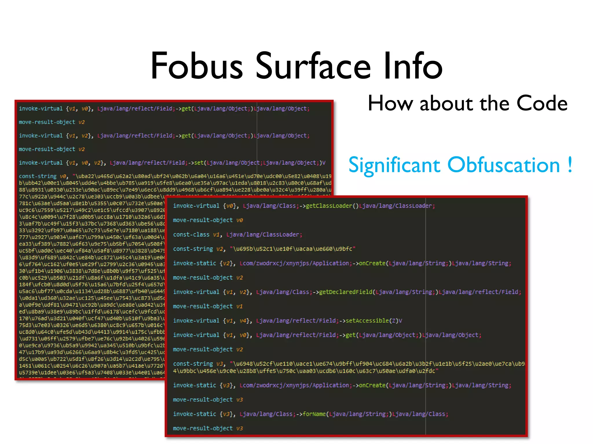 Fobus Surface Info
How about the Code
Significant Obfuscation !
 