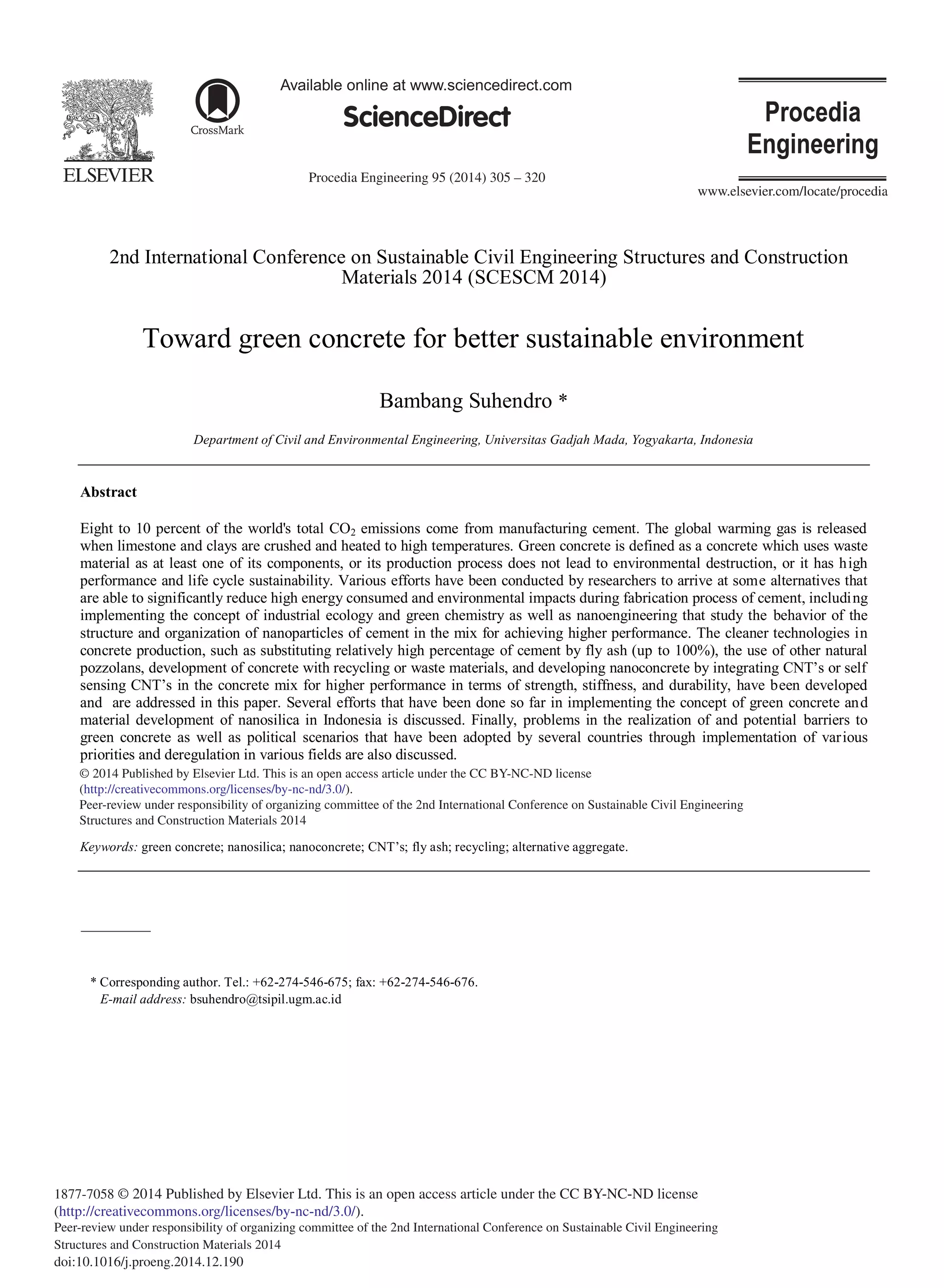 Toward green concrete for better sustainable environment | PDF