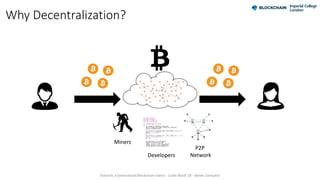 Why Decentralization?
Miners
Developers
P2P
Network
Towards a Generalised Blockchain Fabric - Code Block 18 - Alexei Zamya...