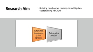 Research Aim • Building cloud native Hadoop-based big data
clusters using MiCADO
 