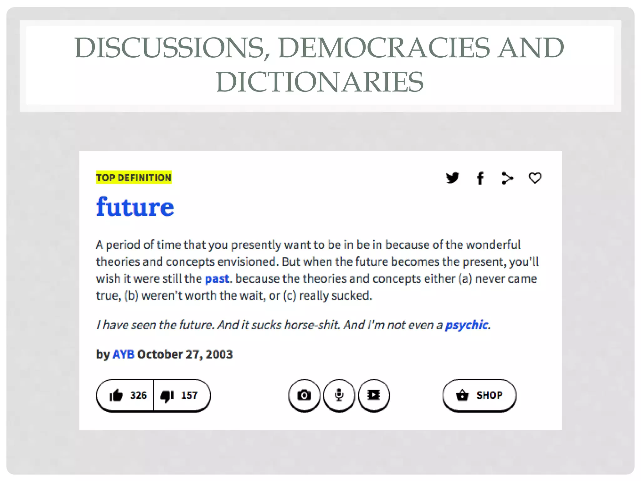 TAKING CARE WITH COUNTS
• The counts in the last two slides are too small to be
anything more than interesting
• The next slide shows us tracking the collocates of
future
• Collocates are the words that appear near a given
word—one of the chief collocates of salt is pepper,
for example
 