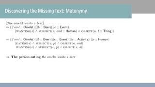 Discovering the MissingText: Metonymy
The person eating the omelet wants a beer
 