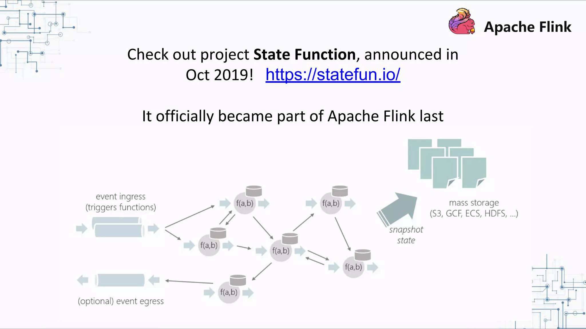 Check out project State Function, announced in Oct 2019! https://statefun.io/ It officially became part of Apache Flink last week. 
