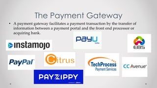 The Payment Gateway
• A payment gateway facilitates a payment transaction by the transfer of
information between a payment...