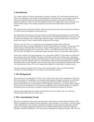 Towards Decentralisation Structures Puntland Experiment