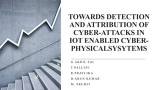 TOWARDS DETECTION
AND ATTRIBUTION OF
CYBER-ATTACKS IN
IOT ENABLED CYBER-
PHYSICALSYSYTEMS
G . A K H I L S A I
T. PA L L AV I
R . P R AV L I K A
B . A R U N K U M A R
M . P R U D V I
 