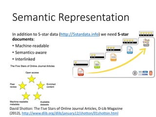 Semantic Representation
In addition to 5-star data (http://5stardata.info) we need 5-star
documents:
• Machine-readable
• ...