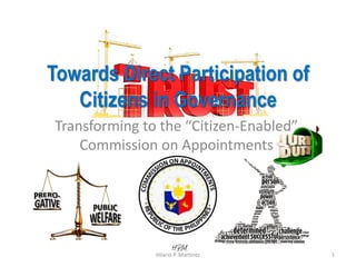 Towards Direct Participation of
Citizens in Governance
Transforming to the “Citizen-Enabled”
Commission on Appointments
Hilario P. Martinez 1
HPM
 