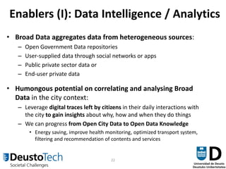 22
Enablers (I): Data Intelligence / Analytics
• Broad Data aggregates data from heterogeneous sources:
– Open Government ...