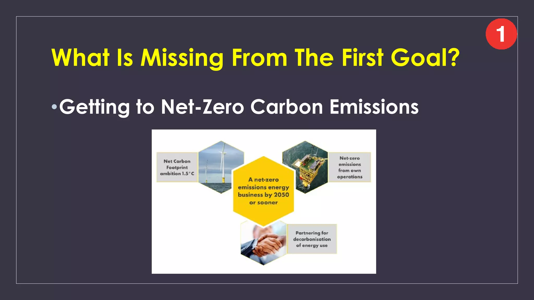 What Is Missing From The First Goal?
•Getting to Net-Zero Carbon Emissions
 