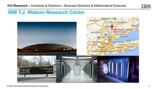 © 2014 International Business Machines Corporation
IBM Research – Industries & Solutions – Business Solutions & Mathematical Sciences
2
IBM T.J. Watson Research Center
 
