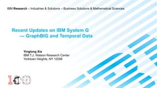 IBM Research – Industries & Solutions – Business Solutions & Mathematical Sciences
Recent Updates on IBM System G
— GraphBIG and Temporal Data
Yinglong Xia
IBM T.J. Watson Research Center
Yorktown Heights, NY 10598
 