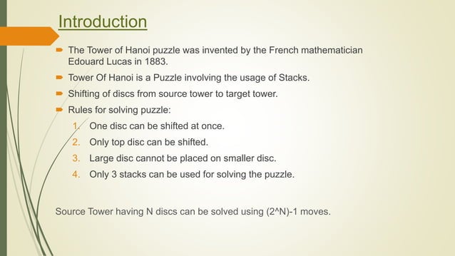 Tower Of Hanoi | PPTX | Data Storage and Warehousing | Computing