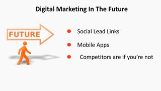 KLM Airline
Digital Marketing In The Future
Social Lead Links
Competitors are if you’re not
Mobile Apps
 