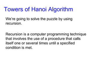 Towers Hanoi Algorithm | PPT | Computing | Technology & Computing