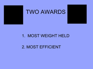 TWO AWARDS 1.  MOST WEIGHT HELD 2. MOST EFFICIENT 