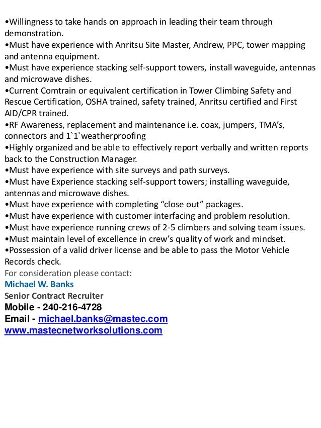 Tower technician Job Descriptions