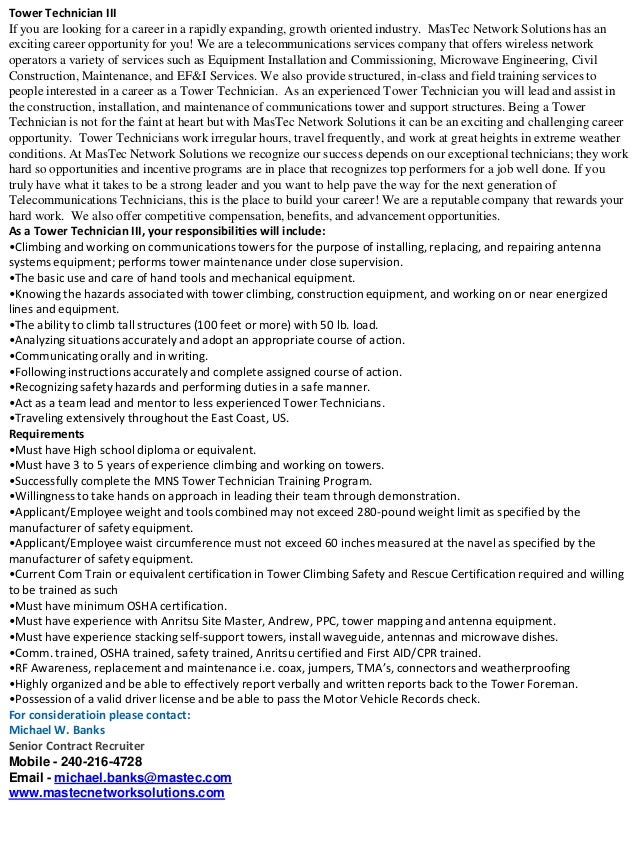 Tower technician Job Descriptions
