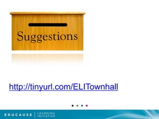 TAKE ELI ON THE GOELI Podcasts The EDUCAUSE Now! podcast series features interviews with leaders and commentary on emerging technologies in teaching and learning. http://www.educause.edu/podcasts/now
