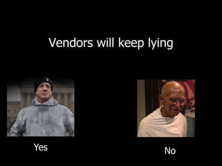 Vendors will keep lying 
Yes No 
 