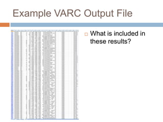 Example VARC Output File
                 What is included in
                  these results?
 