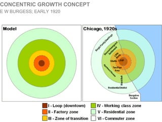 CONCENTRIC GROWTH CONCEPT
E W BURGESS; EARLY 1920
 