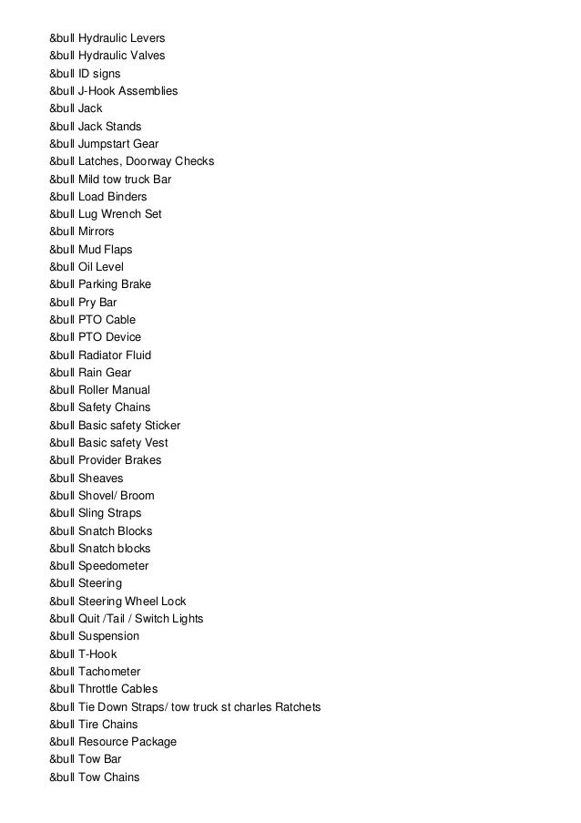 Tow Truck Inspection Checklist Daily