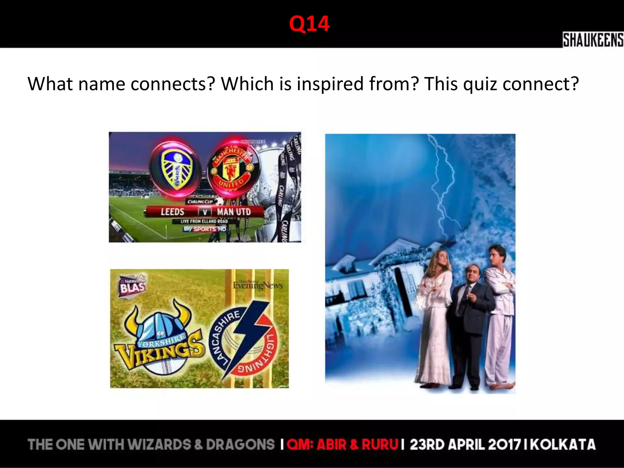 Q14
What name connects? Which is inspired from? This quiz connect?
 