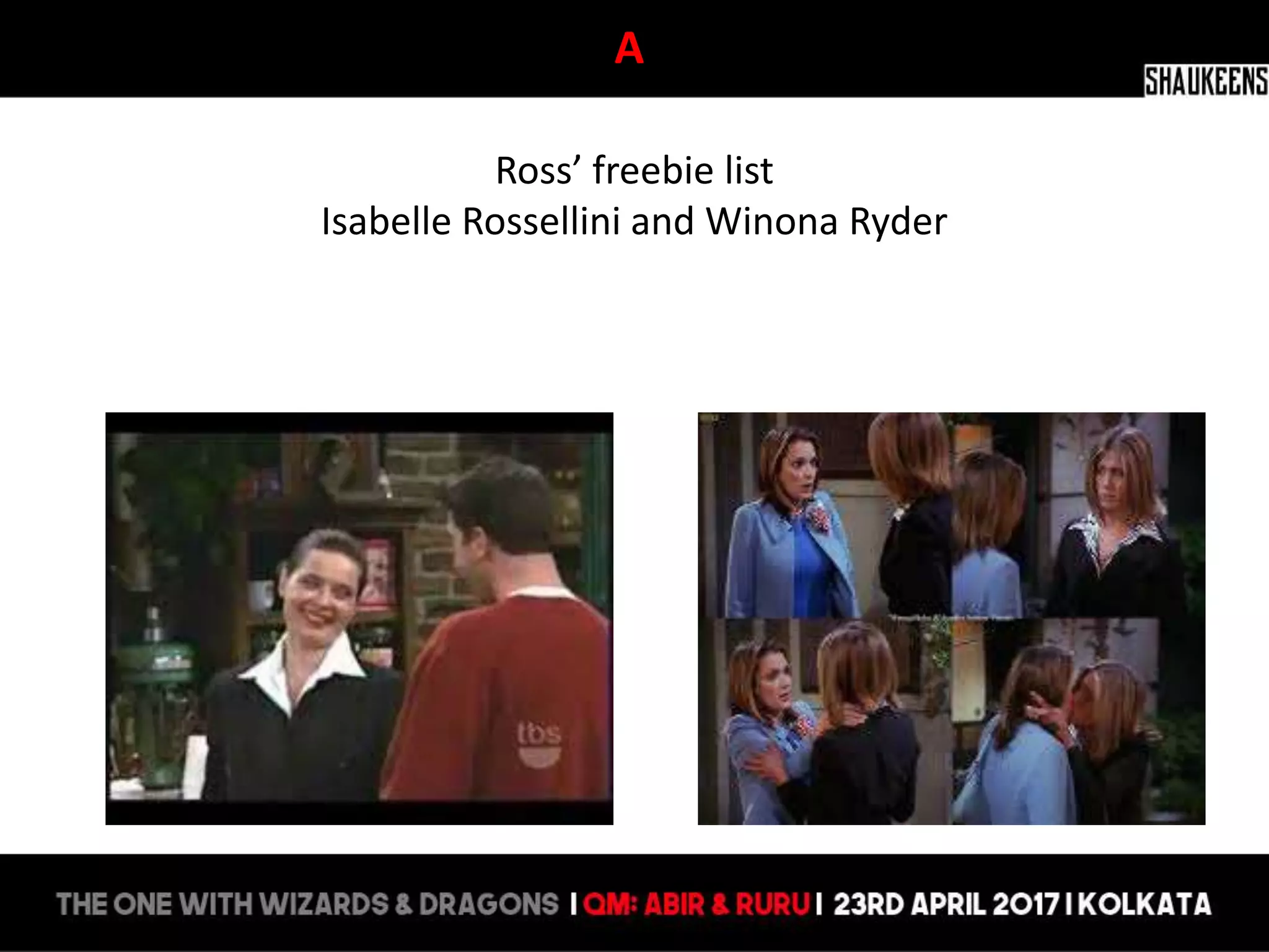 A
Ross’ freebie list
Isabelle Rossellini and Winona Ryder
 