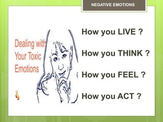 How you LIVE ?
How you THINK ?
How you FEEL ?
How you ACT ?
NEGATIVE EMOTIONS
 