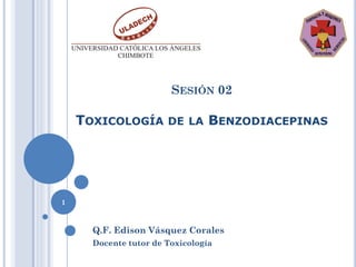 SESIÓN 02

    TOXICOLOGÍA        DE LA     BENZODIACEPINAS




1



      Q.F. Edison Vásquez Corales
      Docente tutor de Toxicología
 