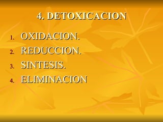 4. DETOXICACION OXIDACION. REDUCCION. SINTESIS. ELIMINACION 
